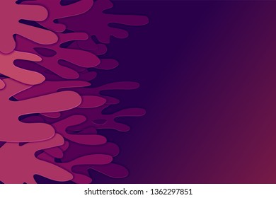 Cover or flyer horizontal template with 3d abstract paper cut deep purple background. Vector template in carving art style. Modern design with splash water waves. Eps10