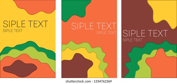 Cover or flyer template with 3d abstract paper cut yellow, red, green background. Vector template in carving art style. Modern design. Eps10.