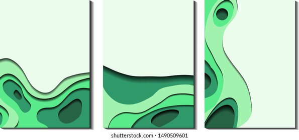 Cover or flyer template with 3d abstract paper cut background. Vector template in carving art style. Modern design. - Vector