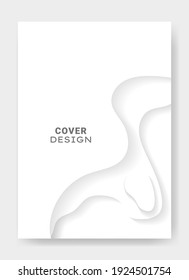 Cover or flyer template with 3d abstract paper cut white background. vertical A4 banner. Vector template in carving art style. Modern design. Eps10