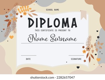 Cover or flyer template with Abstract floral texture. Diploma poster design. Template for Certificate kids diploma