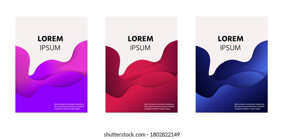 Funda o plancha de volante con papel abstracto de fondo azul rojo rosado amarillo. Plantilla vectorial en el estilo de arte tallado. Diseño de volante moderno ondulado en 3d.