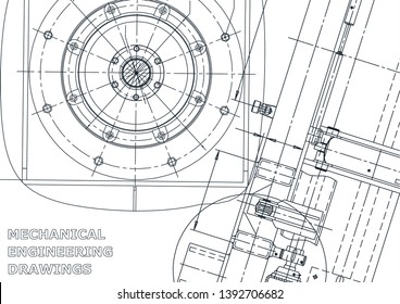 Cover, flyer. Vector engineering illustration. Blueprint, banner, background. Instrument-making drawings. Mechanical engineering drawing. Technical illustration