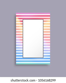 Cover with frame and stripes, cover with multi colored abstract image and frame, empty place for text vector illustration isolated on grey background