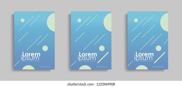 Cover geometric background set. Blue Covers in minimalism style with white circles and lines - EPS10 Vector illustration