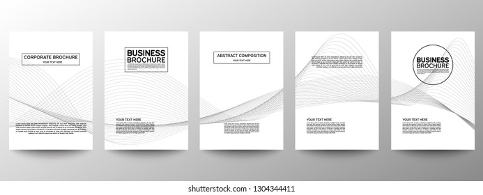 Cover geometric minimal. Black and white. Set. Vector abstract line pattern for poster design. Set of templates for business brochures. Graphic pattern for annual album backdrop.
