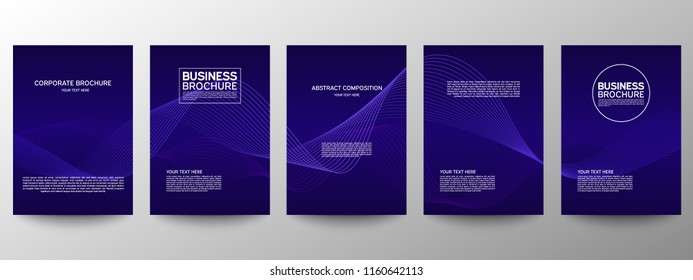 Cover geometric minimal. Set. Blue. Vector abstract line pattern for poster design. Set of templates for business brochures. Cool gradients. Graphic pattern for annual album backdrop.