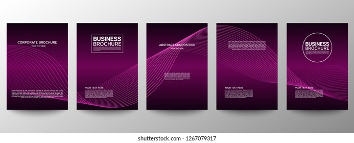 Cover geometric minimal. Set. Pink. Vector abstract line pattern for poster design. Set of templates for business brochures. Cool gradients. Graphic pattern for annual album backdrop.