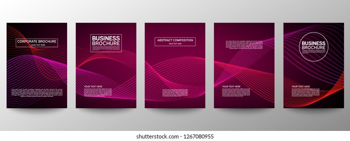 Cover geometric minimal. Set. Pink. Vector abstract line pattern for poster design. Set of templates for business brochures. Cool gradients. Graphic pattern for annual album backdrop.