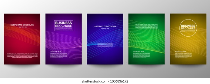 Cover geometric minimal. Set. Vector abstract line pattern for poster design. Set of templates for business brochures. Cool halftone gradients. Graphic pattern for annual album backdrop.