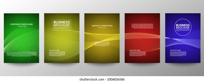 Cover geometric minimal. Set. Vector abstract line pattern for poster design. Set of templates for business brochures. Cool halftone gradients. Graphic pattern for annual album backdrop.