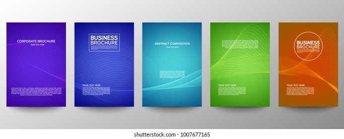 Cover geometric minimal. Set. Vector abstract line pattern for poster design. Set of templates for business brochures. Cool halftone gradients. Graphic pattern for annual album backdrop.