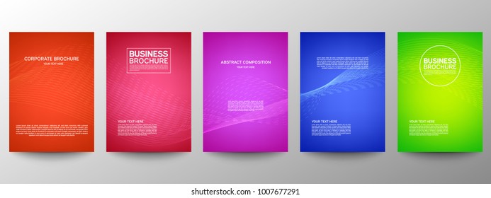 Cover geometric minimal. Set. Vector abstract line pattern for poster design. Set of templates for business brochures. Cool halftone gradients. Graphic pattern for annual album backdrop.