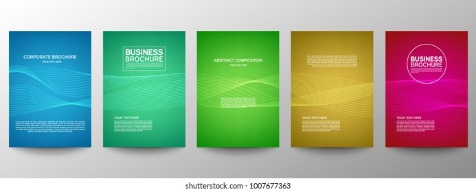 Cover geometric minimal. Set. Vector abstract line pattern for poster design. Set of templates for business brochures. Cool halftone gradients. Graphic pattern for annual album backdrop.