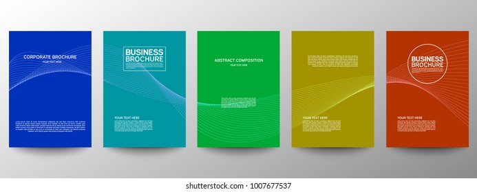 Cover geometric minimal. Set. Vector abstract line pattern for poster design. Set of templates for business brochures. Cool halftone gradients. Graphic pattern for annual album backdrop.