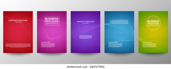 Cover geometric minimal. Set. Vector abstract line pattern for poster design. Set of templates for business brochures. Cool halftone gradients. Graphic pattern for annual album backdrop.