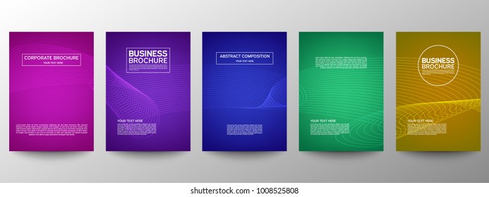 Cover geometric minimal. Set. Vector abstract line pattern for poster design. Set of templates for business brochures. Cool halftone gradients. Graphic pattern for annual album backdrop.