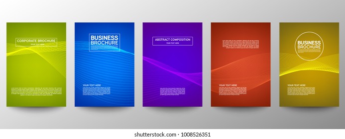 Cover geometric minimal. Set. Vector abstract line pattern for poster design. Set of templates for business brochures. Cool halftone gradients. Graphic pattern for annual album backdrop.