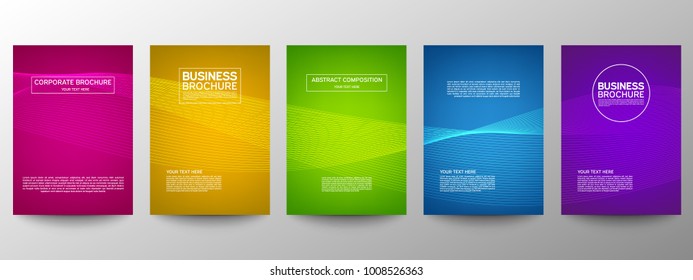Cover geometric minimal. Set. Vector abstract line pattern for poster design. Set of templates for business brochures. Cool halftone gradients. Graphic pattern for annual album backdrop.