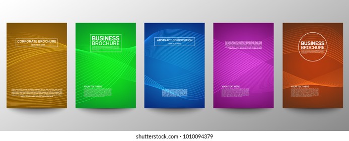 Cover geometric minimal. Set. Vector abstract line pattern for poster design. Set of templates for business brochures. Cool halftone gradients. Graphic pattern for annual album backdrop.