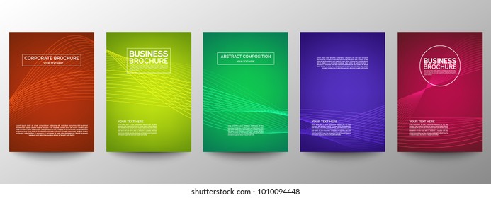Cover geometric minimal. Set. Vector abstract line pattern for poster design. Set of templates for business brochures. Cool halftone gradients. Graphic pattern for annual album backdrop.