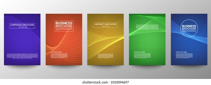 Cover geometric minimal. Set. Vector abstract line pattern for poster design. Set of templates for business brochures. Cool halftone gradients. Graphic pattern for annual album backdrop.
