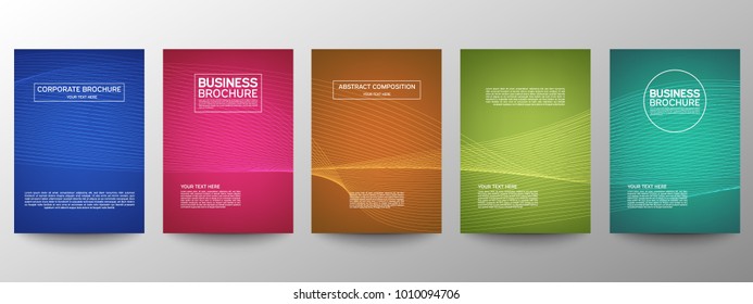 Cover geometric minimal. Set. Vector abstract line pattern for poster design. Set of templates for business brochures. Cool halftone gradients. Graphic pattern for annual album backdrop.