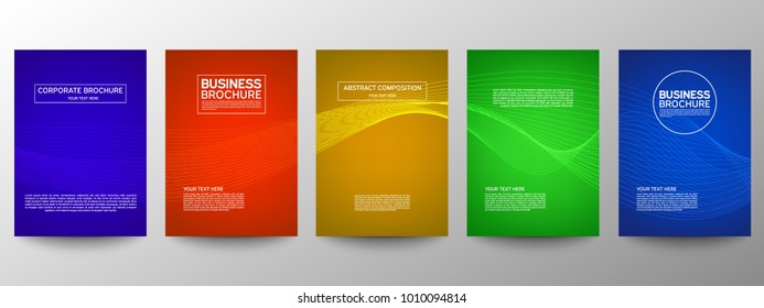 Cover geometric minimal. Set. Vector abstract line pattern for poster design. Set of templates for business brochures. Cool halftone gradients. Graphic pattern for annual album backdrop.