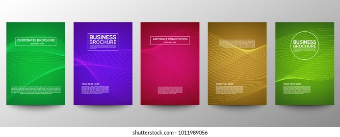 Cover geometric minimal. Set. Vector abstract line pattern for poster design. Set of templates for business brochures. Cool halftone gradients. Graphic pattern for annual album backdrop.