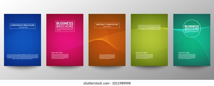 Cover geometric minimal. Set. Vector abstract line pattern for poster design. Set of templates for business brochures. Cool halftone gradients. Graphic pattern for annual album backdrop.