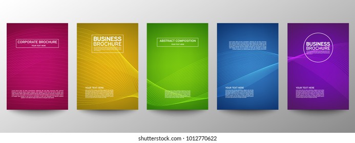 Cover geometric minimal. Set. Vector abstract line pattern for poster design. Set of templates for business brochures. Cool halftone gradients. Graphic pattern for annual album backdrop.