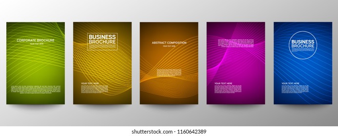 Cover geometric minimal. Set. Vector abstract line pattern for poster design. Set of templates for business brochures. Cool gradients. Graphic pattern for annual album backdrop.