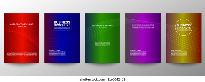 Cover geometric minimal. Set. Vector abstract line pattern for poster design. Set of templates for business brochures. Cool gradients. Graphic pattern for annual album backdrop.