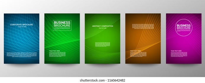 Cover geometric minimal. Set. Vector abstract line pattern for poster design. Set of templates for business brochures. Cool gradients. Graphic pattern for annual album backdrop.
