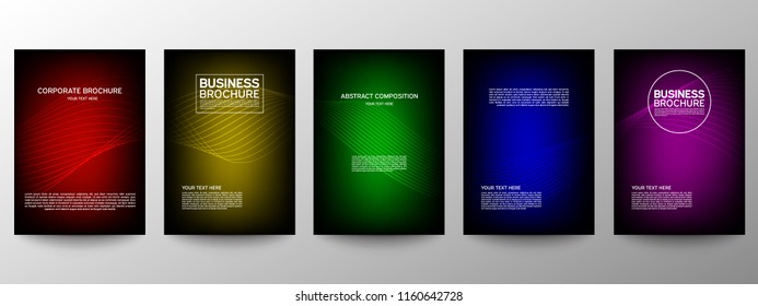 Cover geometric minimal. Set. Vector abstract line pattern for poster design. Set of templates for business brochures. Cool  gradients. Graphic pattern for annual album backdrop.