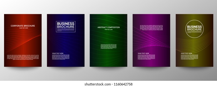 Cover geometric minimal. Set. Vector abstract line pattern for poster design. Set of templates for business brochures. Cool gradients. Graphic pattern for annual album backdrop.