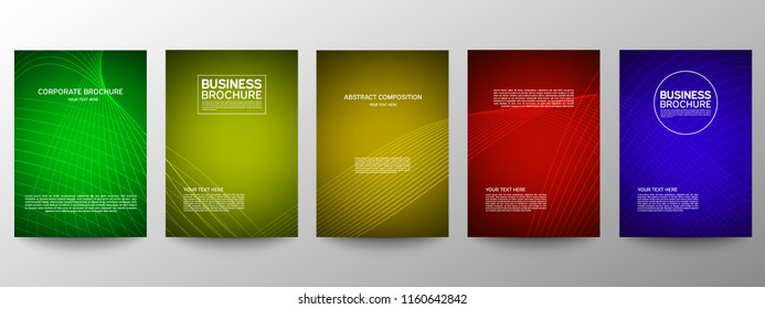 Cover geometric minimal. Set. Vector abstract line pattern for poster design. Set of templates for business brochures. Cool gradients. Graphic pattern for annual album backdrop.