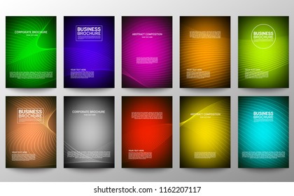 Cover geometric minimal. Set. Vector abstract line pattern for poster design. Set of templates for business brochures. Cool halftone gradients. Graphic pattern for annual album backdrop. Ten
