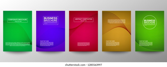 Cover geometric minimal. Set. Vector abstract line pattern for poster design. Set of templates for business brochures. Cool halftone gradients. Graphic pattern for annual album backdrop.