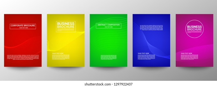 Cover geometric minimal. Set. Vector abstract line pattern for poster design. Set of templates for business brochures. Cool gradients. Graphic pattern for annual album backdrop.