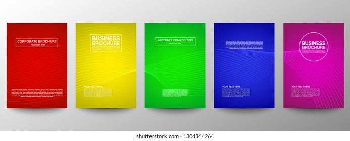 Cover geometric minimal. Set. Vector abstract line pattern for poster design. Set of templates for business brochures. Cool gradients. Graphic pattern for annual album backdrop.