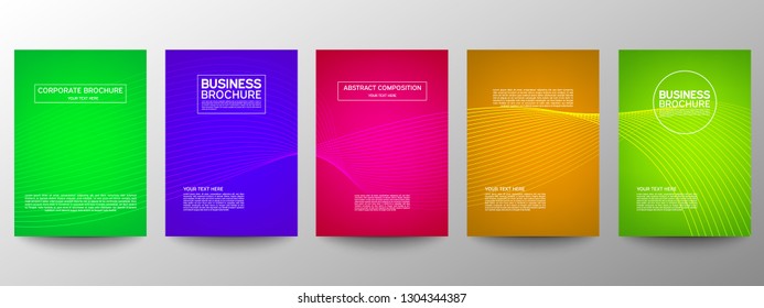 Cover geometric minimal. Set. Vector abstract line pattern for poster design. Set of templates for business brochures. Cool gradients. Graphic pattern for annual album backdrop.