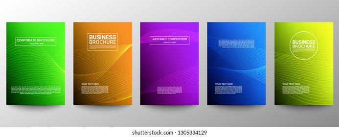 Cover geometric minimal. Set. Vector abstract line pattern for poster design. Set of templates for business brochures. Cool gradients. Graphic pattern for annual album backdrop.