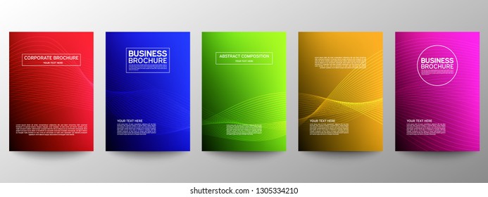 Cover geometric minimal. Set. Vector abstract line pattern for poster design. Set of templates for business brochures. Cool gradients. Graphic pattern for annual album backdrop.
