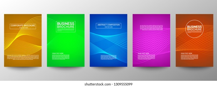 Cover geometric minimal. Set. Vector abstract line pattern for poster design. Set of templates for business brochures. Cool gradients. Graphic pattern for annual album backdrop.