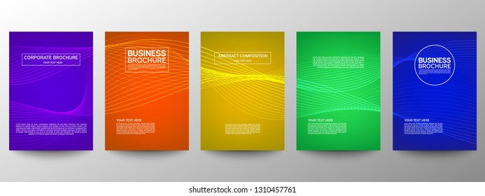 Cover geometric minimal. Set. Vector abstract line pattern for poster design. Set of templates for business brochures. Cool gradients. Graphic pattern for annual album backdrop.