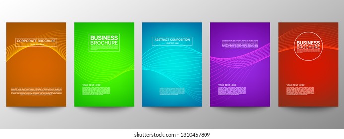 Cover geometric minimal. Set. Vector abstract line pattern for poster design. Set of templates for business brochures. Cool gradients. Graphic pattern for annual album backdrop.