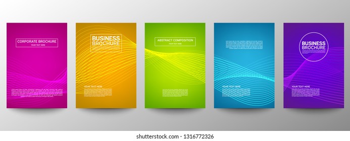 Cover geometric minimal. Set. Vector abstract line pattern for poster design. Set of templates for business brochures. Cool gradients. Graphic pattern for annual album backdrop.