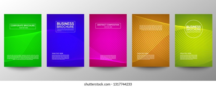 Cover geometric minimal. Set. Vector abstract line pattern for poster design. Set of templates for business brochures. Cool gradients. Graphic pattern for annual album backdrop.