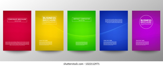 Cover geometric minimal. Set. Vector abstract line pattern for poster design. Set of templates for business brochures. Cool gradients. Graphic pattern for annual album backdrop.